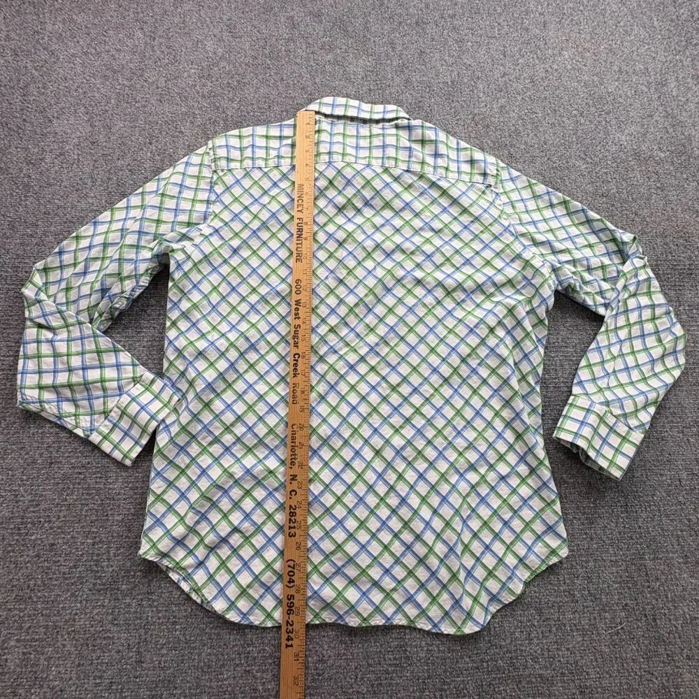 Banana Republic Shirt Mens L Blue Green Check Classic Fit Preppy Office Everyday